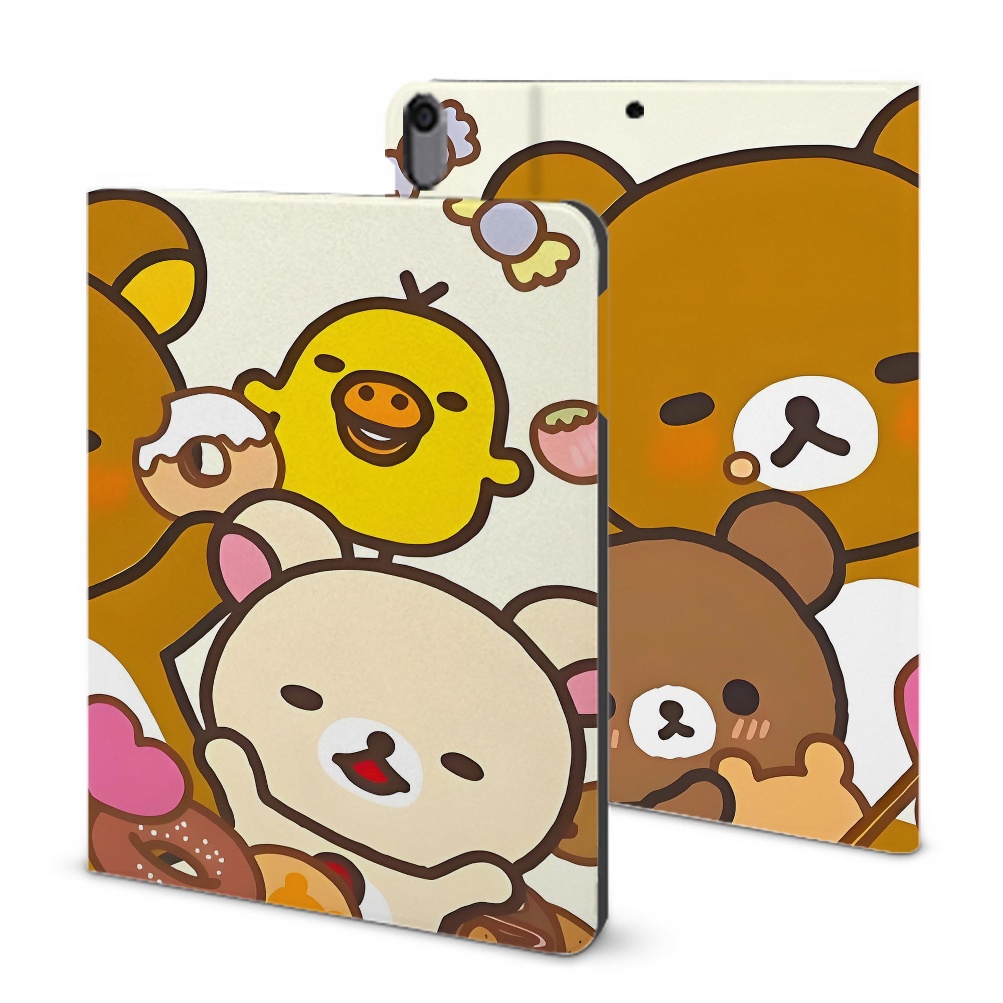 （画像用） リラックマ リラックマ キイロイトリ Rilakkuma Korilakkuma Kiiroitori IPad ケース ブック型 PUレザー TPU 耐衝撃 軽量 薄型 ペン収納なし 全面保護 IPad 各モデル対応